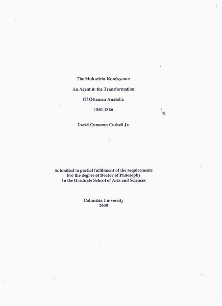 THE MUHACİRİN KOMİSYONU ; AN AGENT İN THE TRANSFORMATİON OF OTTOMAN ANATOLIA 1860-1866