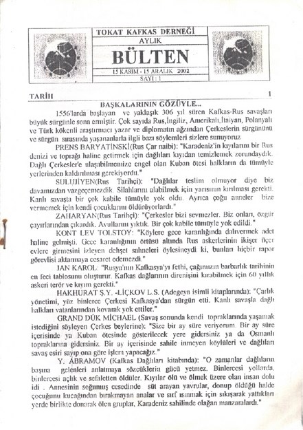 Tokat Kafkas Derneği Aylık Bülten Sayı-1