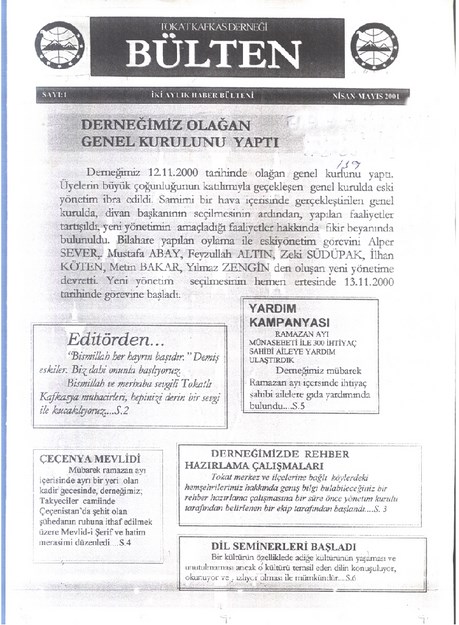 Tokat Kafkas Derneği Bülten Sayı-1
