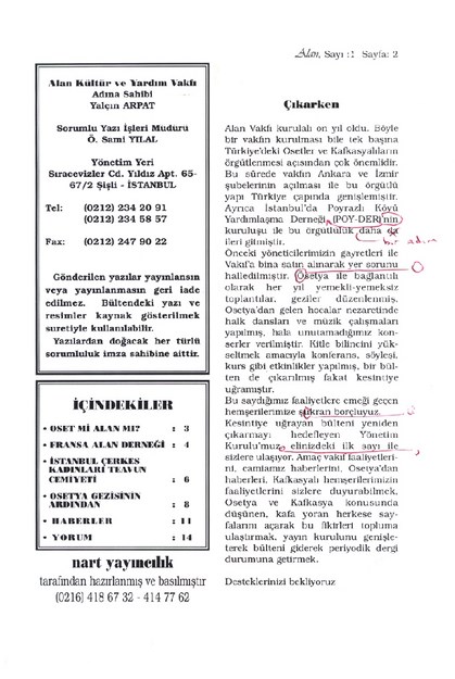 ALAN KÜLTÜR VE YARDIM VAKFI BÜLTENİ