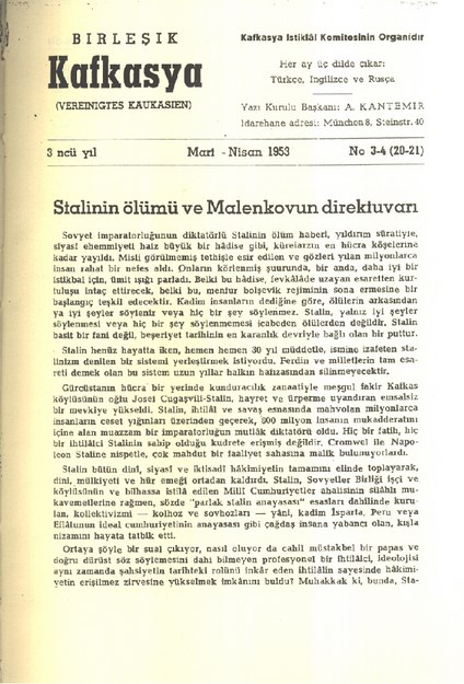 Birleşik Kafkasya  ( Vereınıgtes Kaukasıen )-Sayı-3-4(20-21)