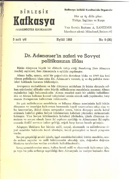Birleşik Kafkasya ( Vereınıgtes Kaukasıen )-Sayı-9(26)