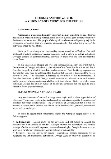 GEORGIA AND THE WORLD : A VISION AND STRATEGY FOR THE FUTURE
