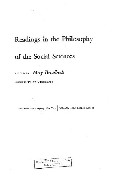 READINGS IN THE PHILOSOPHY OF THE SOCIAL SCIENCES