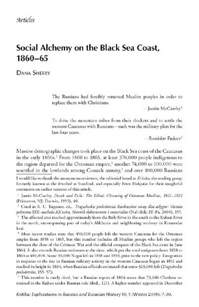 SOCIAL ALCHEMY ON THE BLACK SEA COAST 1860-1865