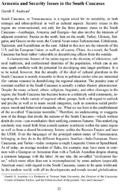ARMANIA AND SECURTY ISSUES IN THE SOUTH CAUCASUS 