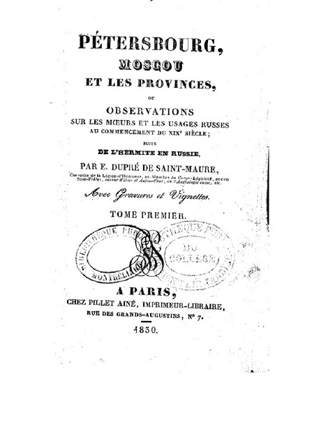 PETERSBOURG MOSCOU ET LES PROVINCES OU OBSERVATIONS 