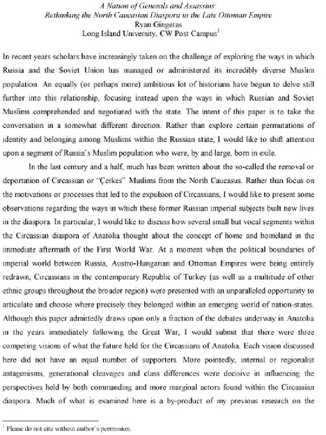 A NATION OF GENERALS AND ASSASSINS : RETHINKING THE NORTH CAUCASIAN DIASPORA IN THE LATE OTTOMAN EMPIRE