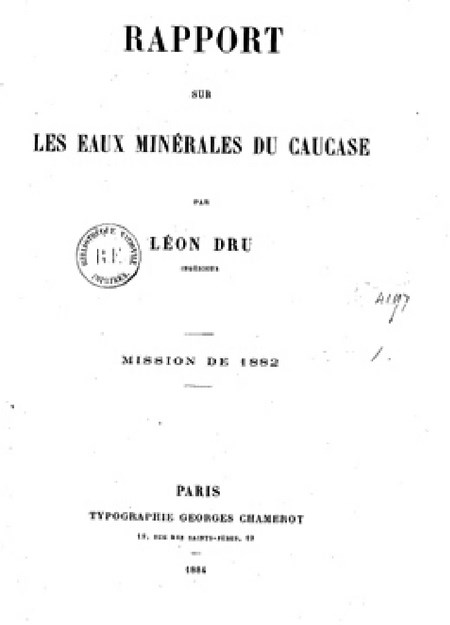 RAPPORT SUR LES EAUX MINERALES DU CAUCASE PAR LEON DRU