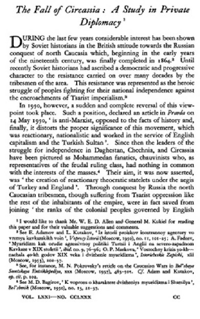 THE FALL OF CİRCASSİA: A STUDY İN PRİVATE DİPLOMACY