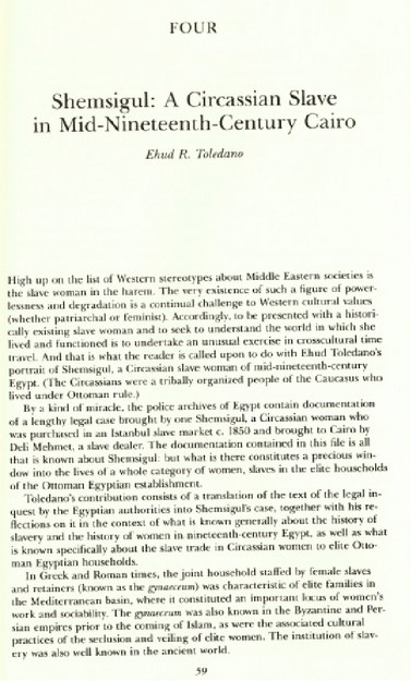 SHEMSIGUL : A CIRCASSIAN SLAVE IN MID-NINETEENTH - CENTURY CAIRO