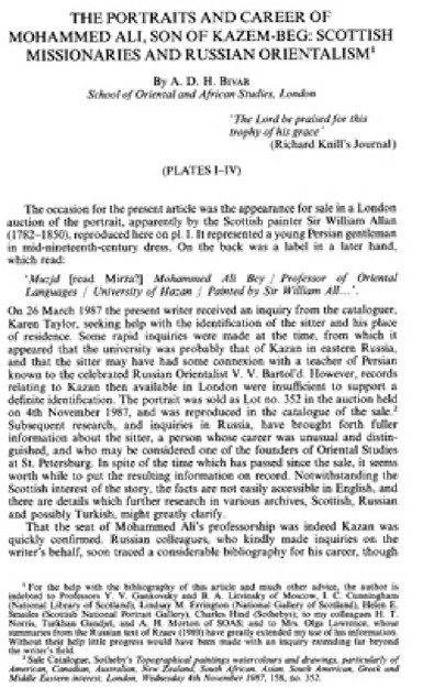 THE PORTRAİTS AND CAREER OF MOHAMMED ALİ, SON OF KAZEM-BEG: SCOTTİSH MİSSİONARİES ANDRUSSİAN ORİENTALİSM