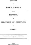 DESPATCH FROM LORD LYONS RESPECTING REFORMS AND TREATMENT OF CHRISTIANS IN TURKEY
